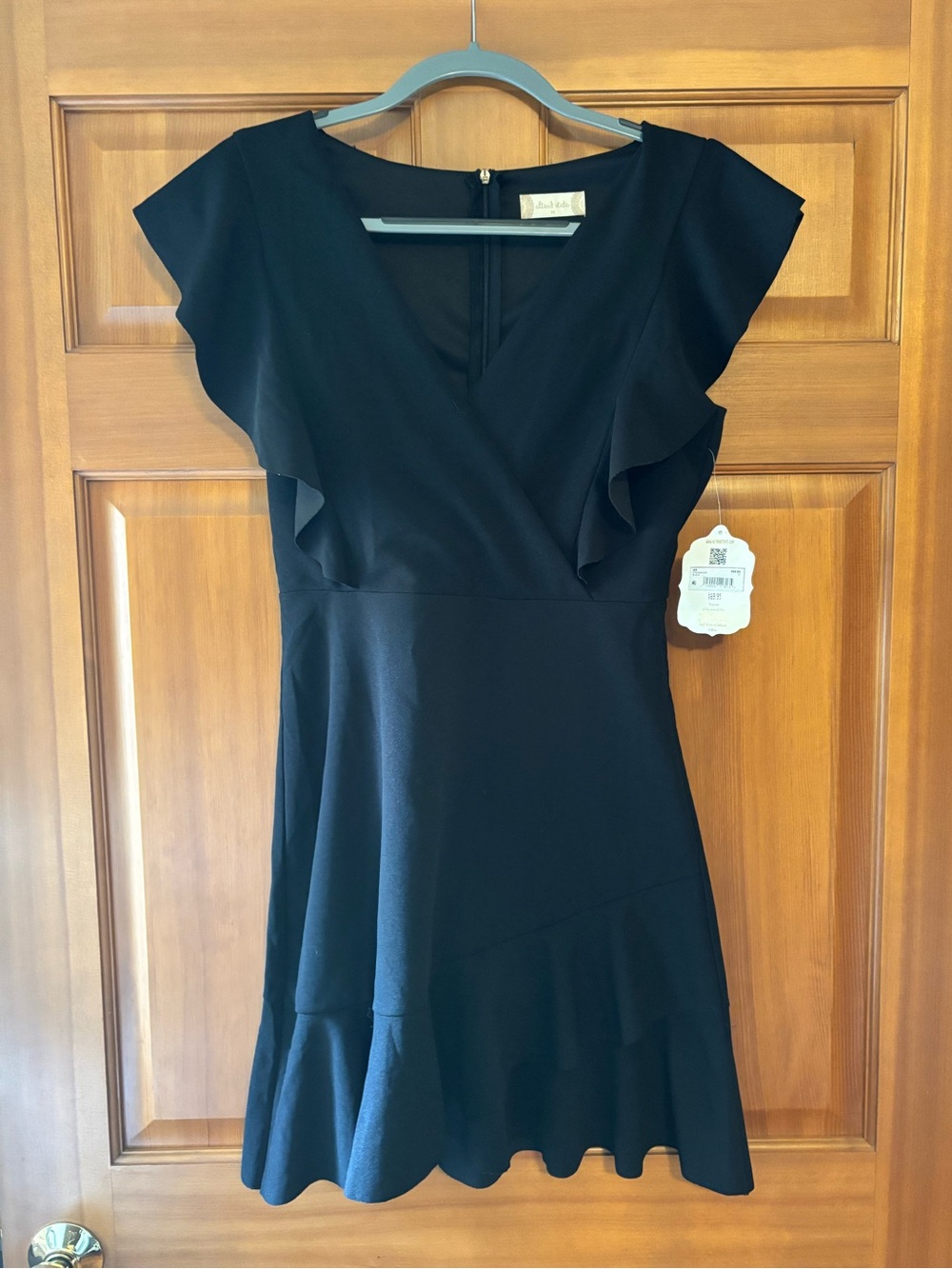 Altar'd State Black Flutter Sleeve V-Neck Mini Dress